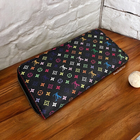 Women’s Black Multicolor Neverfull Style Shoulder Bag W/Pouch + Wallet NEW - Picture 7 of 9